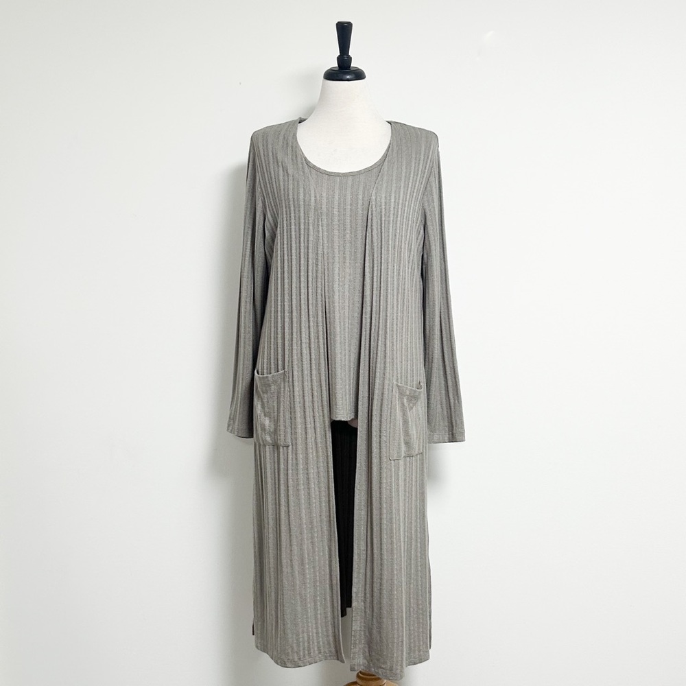 G By Giuliana Dusty Olive Pointelle Knit Open Front Duster Camisole Set XL XLP